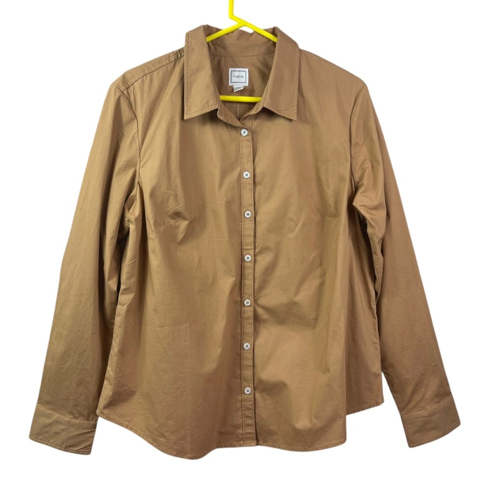 Anthropologie Maeve Button Shirt Blouse Womens XL Camel Brown Long Sleeve
